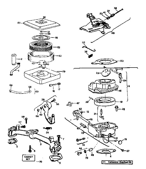 Air Cleaner - Carburetor Group Diagram and Parts List for 422400-422499 1209-01 Briggs and Stratton Engine